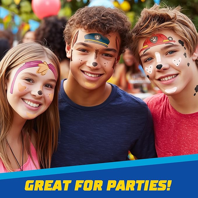 Paw Patrol Costume Face Tattoos – Temporary Tattoo Set for Kids Featuring Chase, Marshall, Skye & More, Easy Halloween Costume Accessory, Safe & Non-Toxic