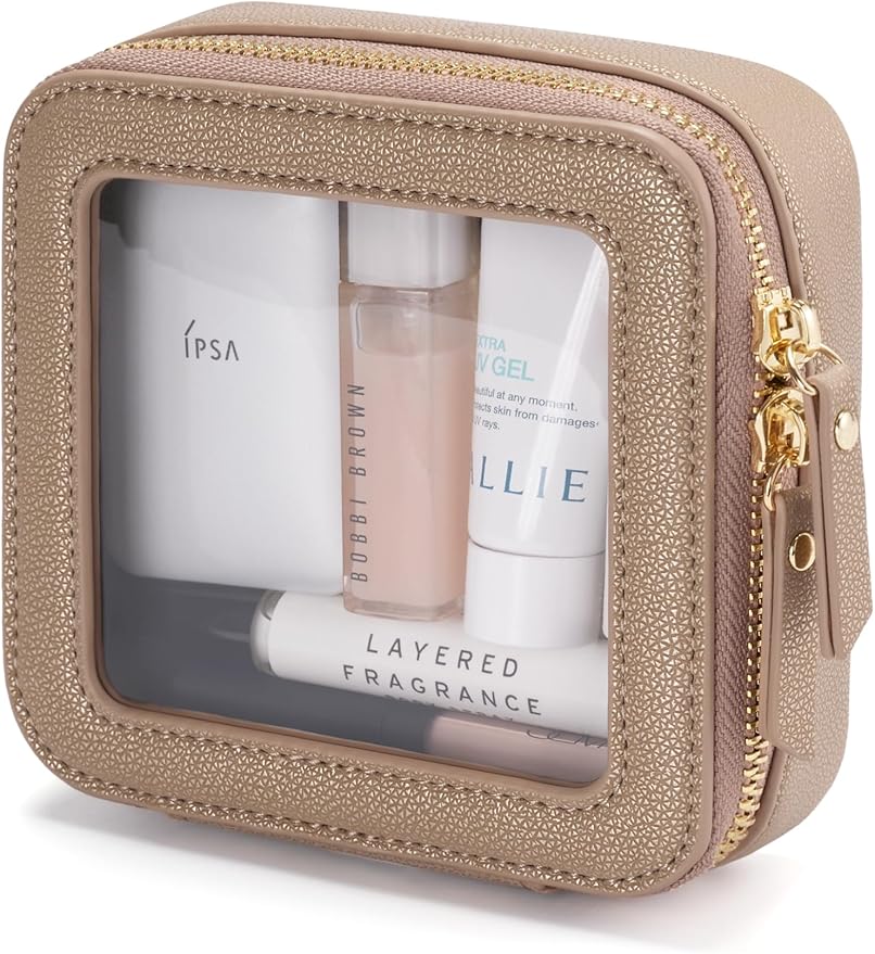 Popvibe Clear Makeup Bag Travel Cosmetic Case Transparent Toiletry Bag with Zipper, Portable Make Up Organizer Traveling Compact Car Bag for Essentials