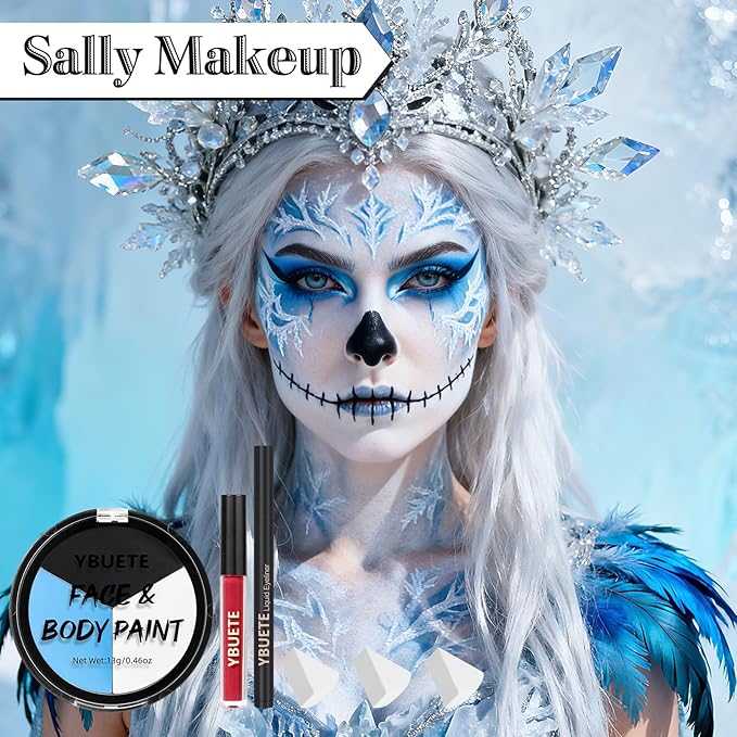 Halloween Black White Light Blue Face Painting Kit For Sally Corpse Bride Blue Tiger Makeup, Baseball Softball Sport Games, Cosplay, Costume, Theme Parties and SFX Special Effect