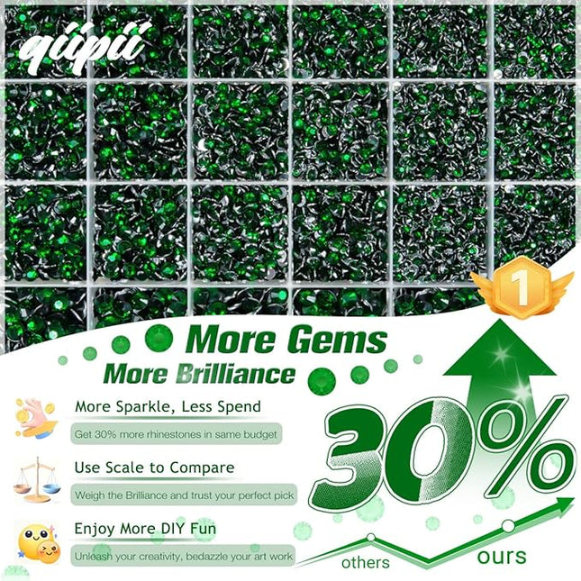 qiipii Emerald Green Crystal Resin Rhinestones w B7000 Glue for Bedazzling Crafting 2mm-6mm Flatback Stones Diamonds Crystals Gems Bedazzler Kit for Nails Face Eyes Makeup Tumblers Bottles DIY Crafts