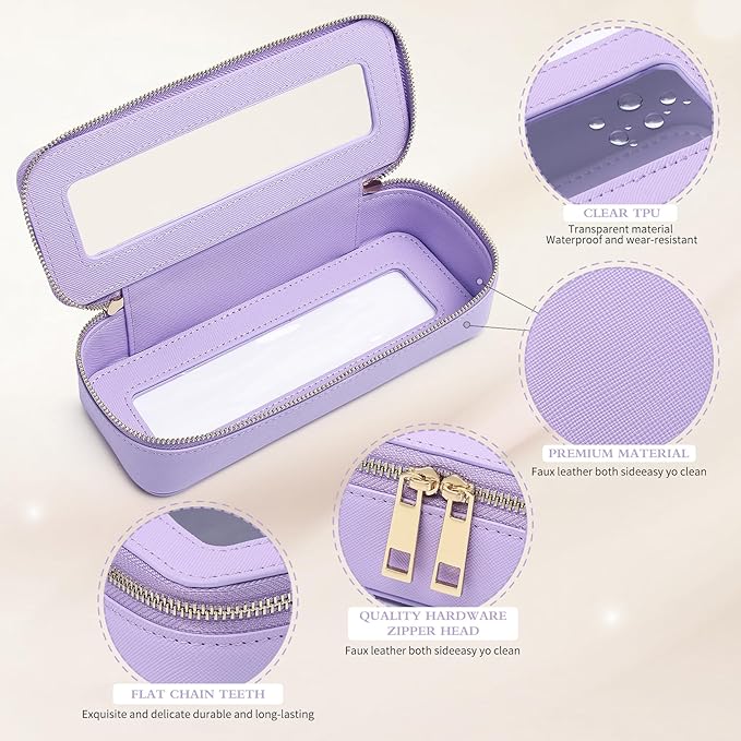 Pinkmik Makeup Brush Case Clear Travel Cosmetic & Toiletry Bag Small Makeup Bag with Zipper Purse Organizer Car Essential Bag for Women (X/Purple, SLIM)