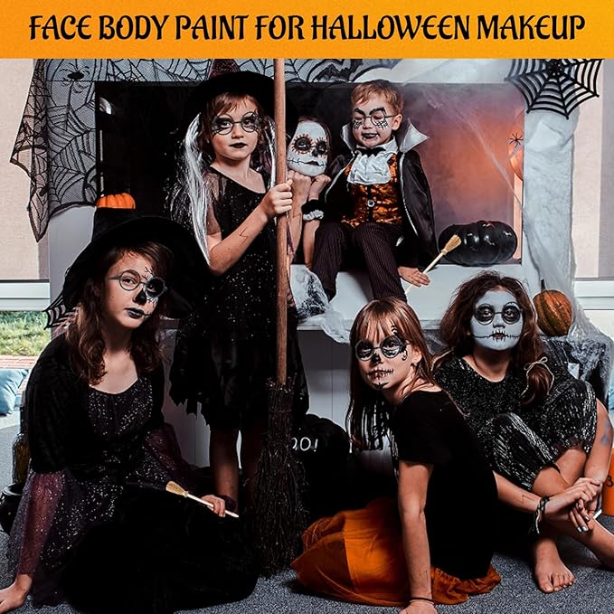 13PCS Clown Makeup Kit, Black + White + Red + Dark Red Face Body Paint Set with 6 Painting Brushes & 3 Sponge,Halloween Oil Based Body Paint for Adults Joker Zombie Vampire Skeleton Costume SFX Makeup