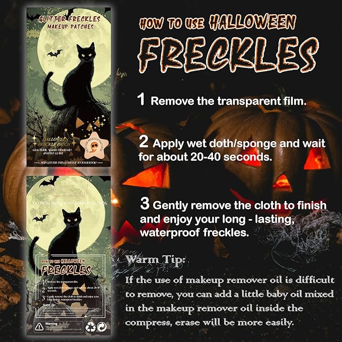 Glitter Freckles, Holographic Face and Body Glitter Tattoo Sparkle for Women Gold Glow Cosmetic Star Makeup Accessories for Festival Rave (6pcs Halloween)