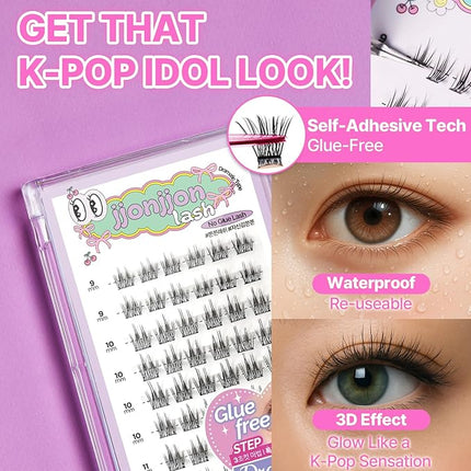 Korean Self Adhesive Lash Clusters Classic Look No Glue Press On Pre Bond Lash Clusters Fluffy Self Adhesive False Eyelashes No Glue Needed Reusable Wispy Eyelash Extensions