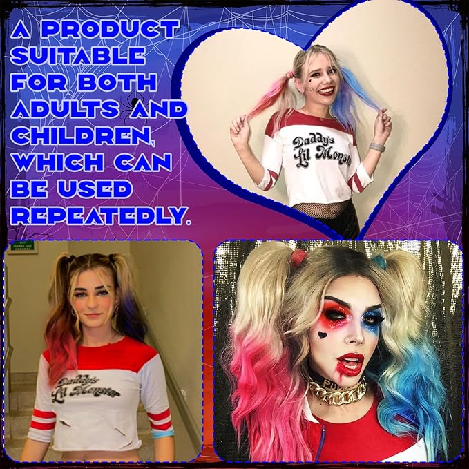 Halloween Makeup Set Clown Make Up Kit Includes Red White Blue Face Paint Hair Color Sticks Glitte Paint Stick Lipstick Makeup Brush Hair Tie for Halloween Cosplay Party DIY