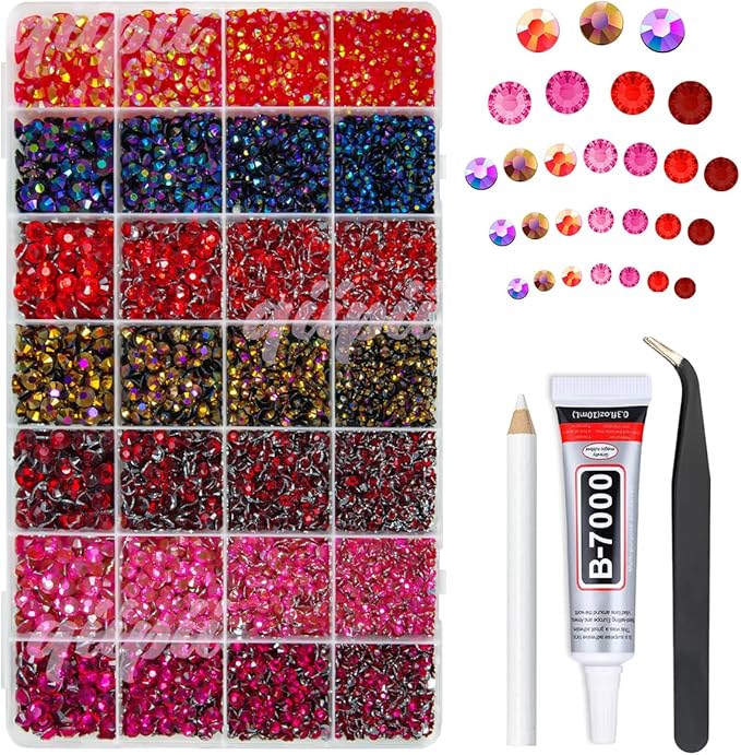 28 Types Red Jelly Resin Rhinestones for Bedazzling Crafting 3mm 4mm 5mm 6mm Flatback Colorful Stones Gems Diamonds for Nails Face Eyes Makeup DIY Crafts Tumblers Bottles Clothes Shoes Phones