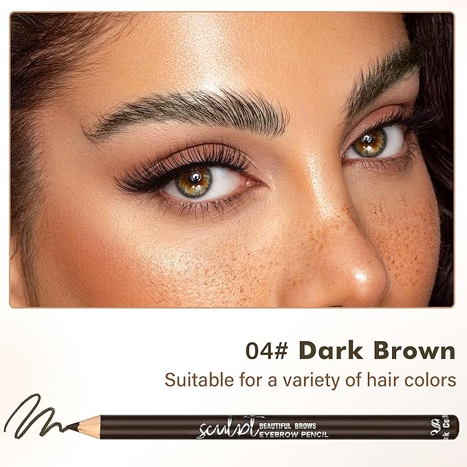 6Pcs Eyebrow pencil wooden，Brow Kit with Brush and Sharpener，Eyebrow Pencils for Women，Fine Tip Eye Brow Eye Liner for Eye Makeup,Shapes, Defines, Fills Brows (Dark Brown-04)