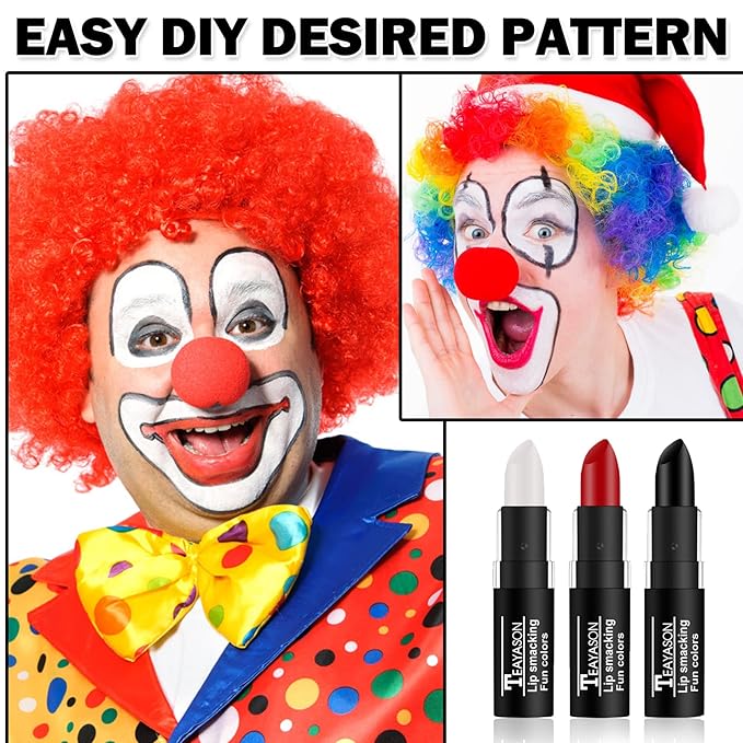 CAHIUYOA 3PCS Clown Makeup Cream Black White Red Eye Black Stick Face Body Paint Stick,Professional Joker Zombie Vampire Skeleton SFX Cosplay Halloween Makeup