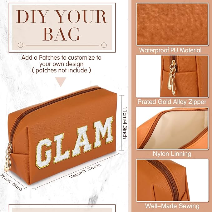 Sanwuta 9 Pcs Makeup Bags Bulk PU Double Zippers Cosmetic Bag Makeup Toiletry Pouch Portable Travel Organizers Case for Women Bachelorette Party End of The Year Bridesmaid Gift(Brown Series)