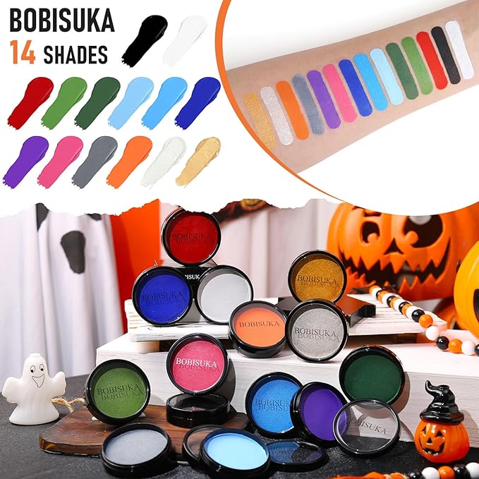 BOBISUKA Purple Face Body Paint, Water-Based Face Painting Kit & Body Paints, Kids Adults Facepaint for Halloween Ursula Widowmaker Dabi Maleficient Makeup, Costume Cosplay Party Theater & Stage