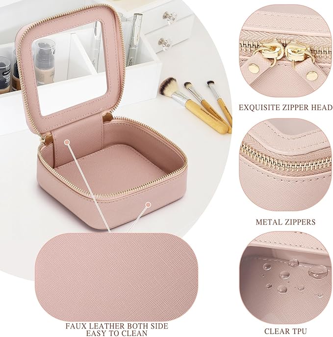 Pinkmik Small Makeup Bag Mini Clear Cosmetic Makeup Case & Toiletry Bag with Zipper Women's Purse Organizer & Car Essentials (Pink, MINI)