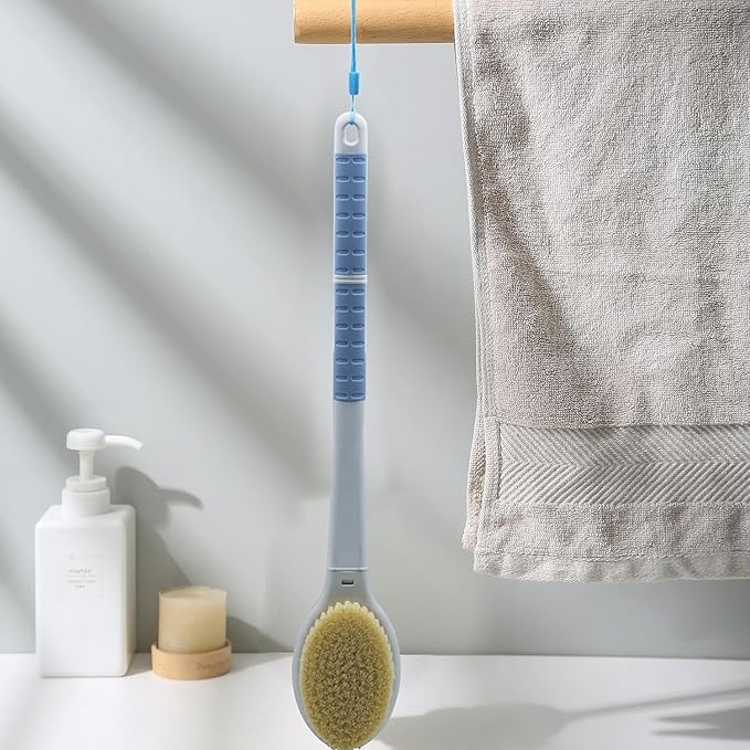 Shower Brush with Soft and Stiff Bristles, 20.5" New Extended Long Handle Back Scrubber Dual-Side Bath Brush Body Exfoliator for Wet or Dry Brushing (Grey Super Long)
