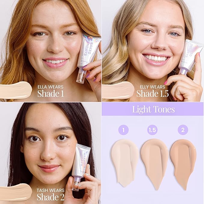 Naked Sundays BeautyScreen™ SPF 50 Mineral Peptide Foundation Tint – Skin Tint & Mineral Sunscreen | Radiant, Buildable Coverage, Acne-Safe, Infused with Peptides (2 Fair Sand, 1.01 oz)