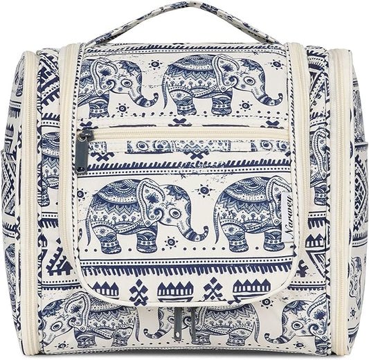 Narwey Hanging Toiletry Bag for Women Travel Makeup Bag Organizer Toiletries Bag for Cosmetics Essentials Accessories (Large, Elephant)