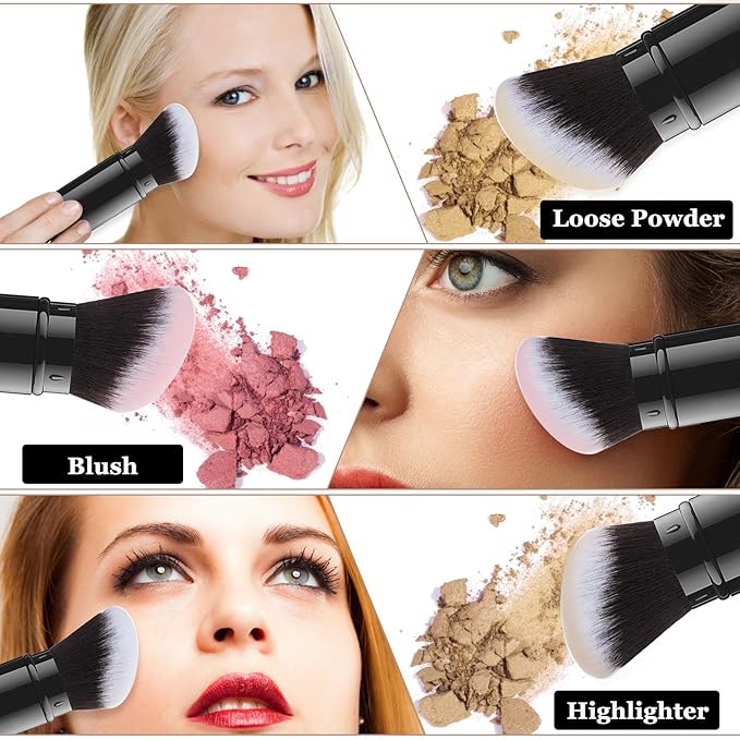 Falliny Retractable Makeup Brush, Angled Kabuki Powder Foundation Sunscreen Makeup Brush, Travel Face Blush Brush with Cover for Blush, Bronzer, Buffing, Concealer, Highlighter,Powder Cosmetics