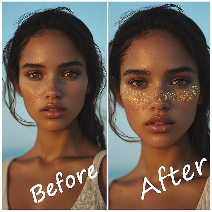 10 Pcs Makeup Patches, Glitter Freckles, Waterproof Face Glitter Speckles, Temporary Face Freckles For Women (Golden Snowflake)