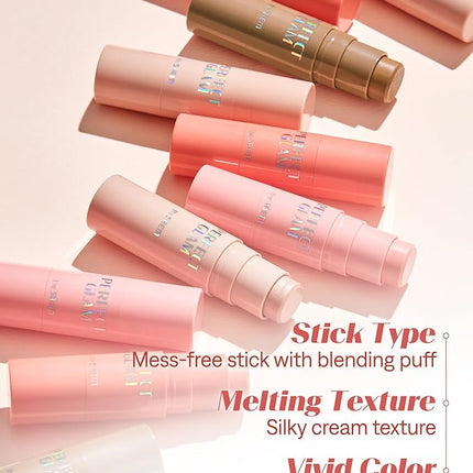 THESAEM Perfect Glam Stick Shading BR01 Brown Choux - Creamy Face Contour Taupe Brown - Ceramide, Shea Butter - Melting Cream Texture Natural Shadow Korean Makeup with Blending Puff, 0.2oz