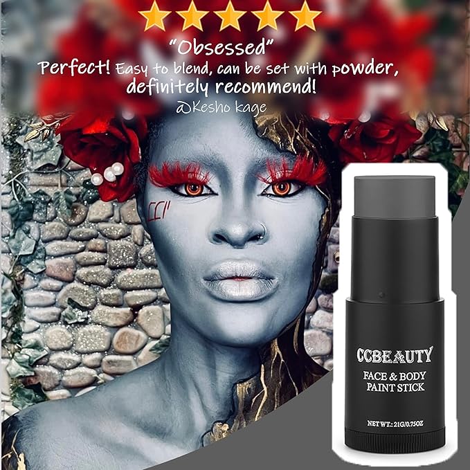 CCbeauty Grey Face Paint Stick, Face Painting Kit, Dark Grey Cream SFX Makeup Foundation, Professional Non-Toxic Body Paint for Halloween Costume Party, For Zombie, Werewolf, Vampire Makeup