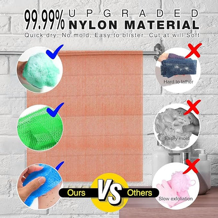 UJFQBH 3 Pieces African exfoliating net African Net Long Net Bath Sponge Exfoliating Shower Body Scrubber Back Scrubber Skin Smoother,Great for Daily Use (Purple, Blue, Green)