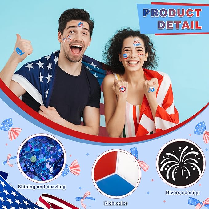 19 Pcs Halloween Face Paint Kit Red White Blue Face Paint Kit with Glitter Stencil Stickers Paint Stick Makeup Brush for Halloween Party Supplies