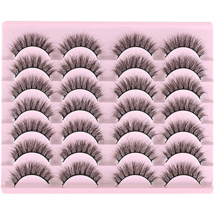 FARRED Natural Lashes Short Eyelashes Wispy False Mink Lash Pack 14 Pair Natural Look Fluffy Doll Eyelash Small Fake Strip Lashes Full Pestañas Sets for MUA and Beginners Daily Makeup (F5 | 8-15mm)