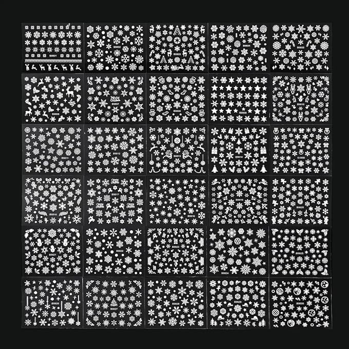 30 Sheet White Snowflakes Nail Art Stickers Christmas Snowflake Decals 3D Self-Adhesive Nail Art Supplies Charms for Nails Art Manicure Tips Decoration