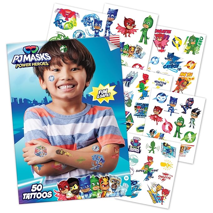 50 PJ Mask Tattoos For Kids, Party Favors, Birthday Decorations & PJ Mask Party Supplies - Temporary Tattoos, Kids Tattoos Temporary For Boys & Tattoo Stickers For Boys