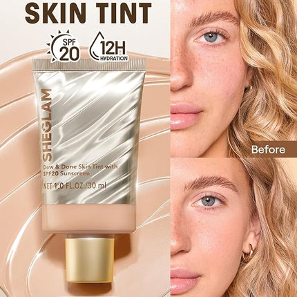 SHEGLAM Dew & Done Skin Tint with SPF20 Light-medium Coverage Foundation Evens Skin Tone-Chantilly