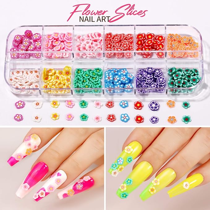 Teenitor 12 Sheets Nail Art Sticker 3D Self-Adhesive, Nail Art Decoration with 5 Boxes Holographic Nail Art Glitter Flakes Butterfly Heart Star Maple Leaf Nail Sequins and Nail Art Flower Slices