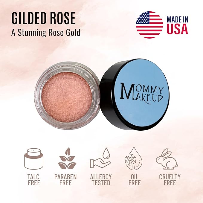 Mommy Makeup Any Wear Creme Eyeshadow - Waterproof, Crease-Proof, Long Lasting, High Pigment, Oil-free - Cream to Powder for Eyes, Cheeks & Lips (Gilded Rose)