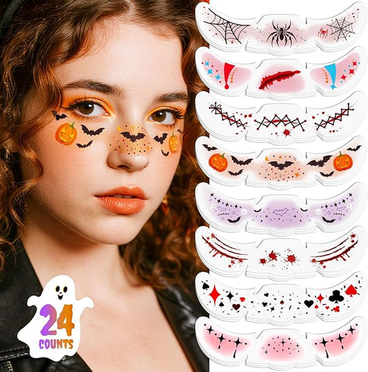 24pcs Halloween Freckles Makeup Patches Face Glitter Speckles, Halloween Temporary Face Tattoo Glitter Freckles, Glitter Speckles Patches for Adults and Kids, Cute Sparkling Fake Freckles for Festival