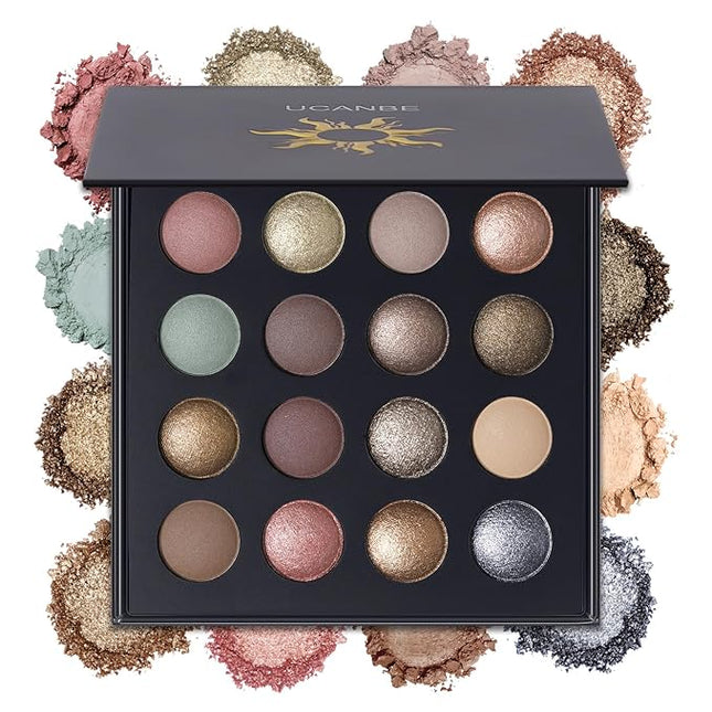UCANBE Baked Eyeshadow Makeup Palette with Hidden Gems, 16 Colors Nude Eye Shadow with Matte Glitter Metallic Shimmer, Highly Pigmented Long Lasting Make Up Pallet