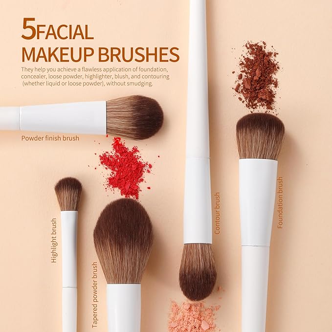 Makeup Brush Set 14Pcs Premium Synthetic Foundation Powder Contour Concealers Eyeshadow Blending Liner Makeup Brushes with Powder Puffs and Brush Bag