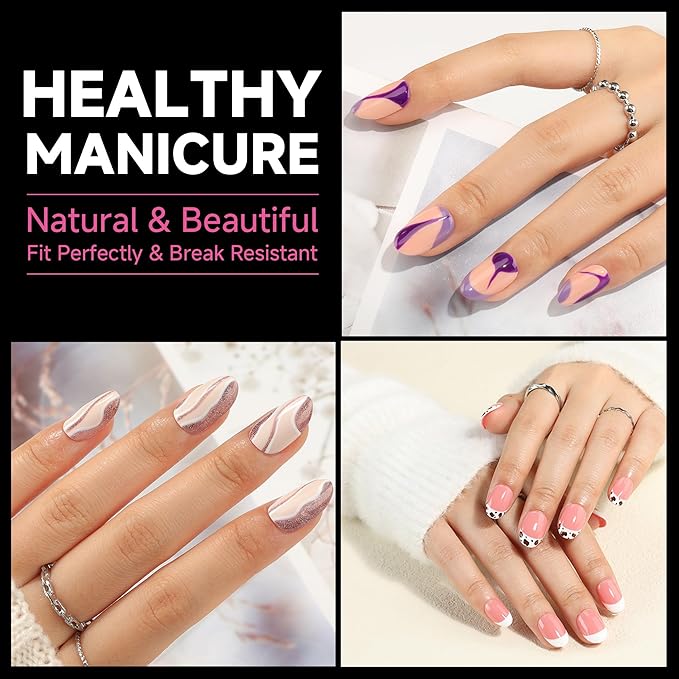 UNA GELLA Short Oval Round Nail Tips, Soft Gel Pre-shaped Half Matte Short Oval Gel Nail Tips Full Cover Acrylic Press on Fake Nails for Nail Extension Art DIY Nail Salon 216Pcs 12 Sizes