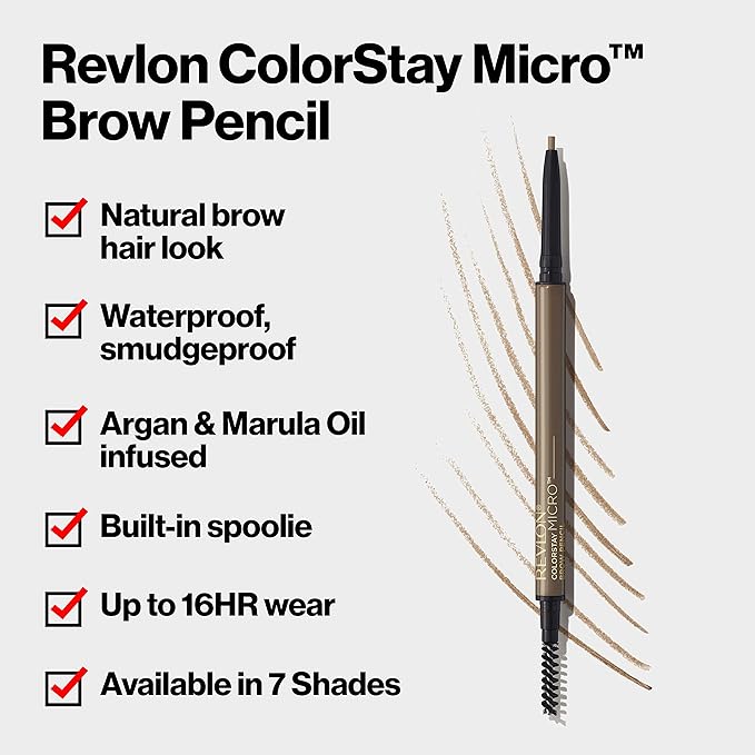 Revlon ColorStay Micro Eyebrow Pencil with Built In Spoolie Brush, Infused with Argan and Marula Oil, Waterproof, Smudgeproof, 457 Soft Black, 0.003 oz (Pack of 2)