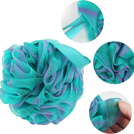 Fu Store Loofah Sponge Shower Loofahs 60g Bath Sponges Mesh Balls 4 Colors for Body Scrubber Exfoliator Wash Back Scrubbers Bathroom Men Women - 4 Pack Cleaning Bathing Accessories