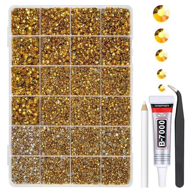 qiipii Golden Resin Rhinestones w B7000 Jewelry Glue for Bedazzling Crafting 2mm 3mm 4mm 5mm 6mm Flatback Jelly Stones Diamonds Gems Bedazzler Kit for Nails Face Eyes Makeup Tumblers Beauty DIY Crafts