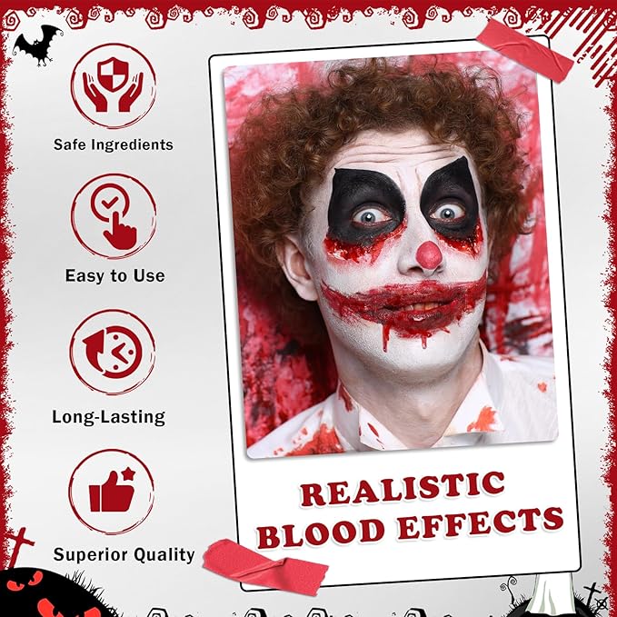 CAHIUYOA 3PCS Halloween Special Effects Makeup Kit - Washable Fake Blood Spray,Fake Blood Cream,Stipple Sponge, Face Body SFX Cosplay Kit for Vampire Zombie Clown Makeup