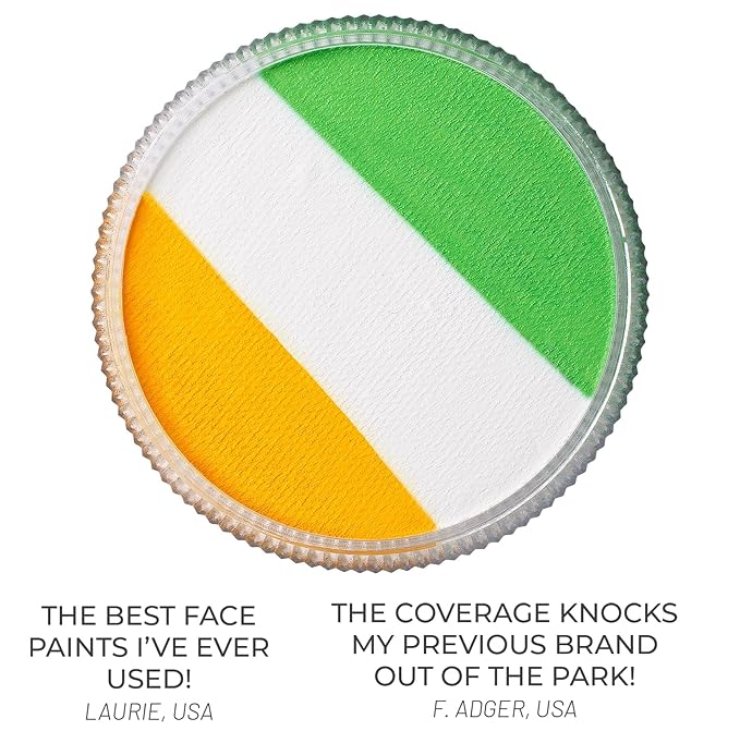 Blue Squid Face Paint Water Based Single Cake Professional Face & Body Paint - Water Activated, Kids Adults Face Painting for Costume, Halloween Makeup, Cosplay - Green, White, & Orange Face Paint 30g