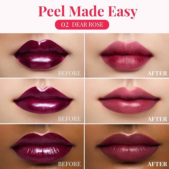 Peripera Ink Peel Off Lip Stain - Long Lasting, Transfer-Proof, Waterproof Korean Lip Tint with Color-Changing Peel-Off Formula (02 DEAR ROSE)