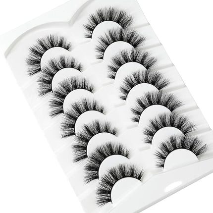 Happy Heartbeat 3D Clear Band Lashes 14mm Natural Soft Faux Mink Lashes C/D Curl Cat Eye Wispy Fake Eyelashes Short Cross Reusable False EyeLashes 7 Pairs (No.368)