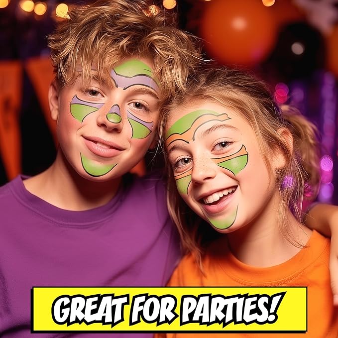 Teenage Mutant Ninja Turtles Costume Face Tattoos – Temporary Tattoo Set for Kids Featuring Leonardo, Donatello, Michelangelo & Raphael, Easy Halloween Costume Accessory, Non-Toxic & Skin-Safe