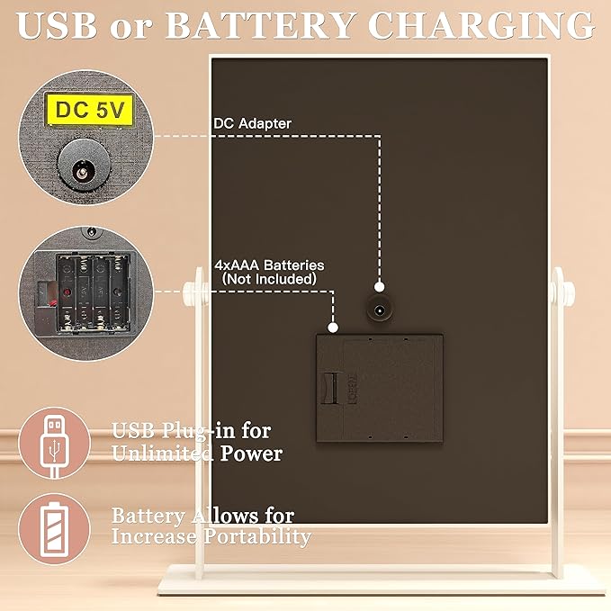 9"x11" Small Vanity Mirror with Lights, Lighted Makeup Mirror with Light, Portable Tabletop Cosmetic Make Up Mirror, Smart Touch Control, Dual Power Supply, 360°Rotation
