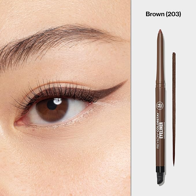 Revlon ColorStay Pencil Waterproof Eyeliner, Smudge-Proof, Eye Makeup with Built-In Sharpener, Packaging May Vary, 203 Brown, 0.01 oz