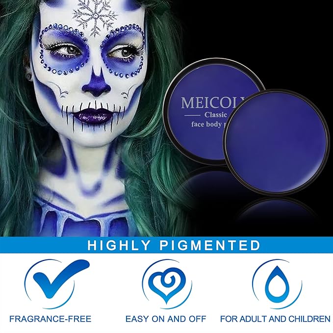 MEICOLY Blue Face Body Paint, 30g/1.05oz Water Based Washable Full Body Paint for Adults and Kids, Dark Blue Single Face Painting for Adults, SFX Smurf Mystique Cosplay Halloween Makeup