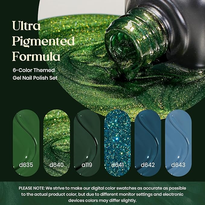 Beetles Green Gel Nail Polish Set - Boundless Forest Dark Green Gel Polish, 6 Colors Soak Off Uv LED Nail Lamp Gel Nail Kit Home DIY Manicure Nail Salon