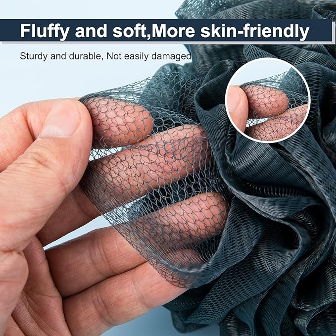 Loofah Sponge XXL-100g 4 Pack, Bath Sponge Soft Mesh Shower Puff Loofah for Men, Exfoliating Body Scrubber for Women, Shower Accessories (Blue Gray)
