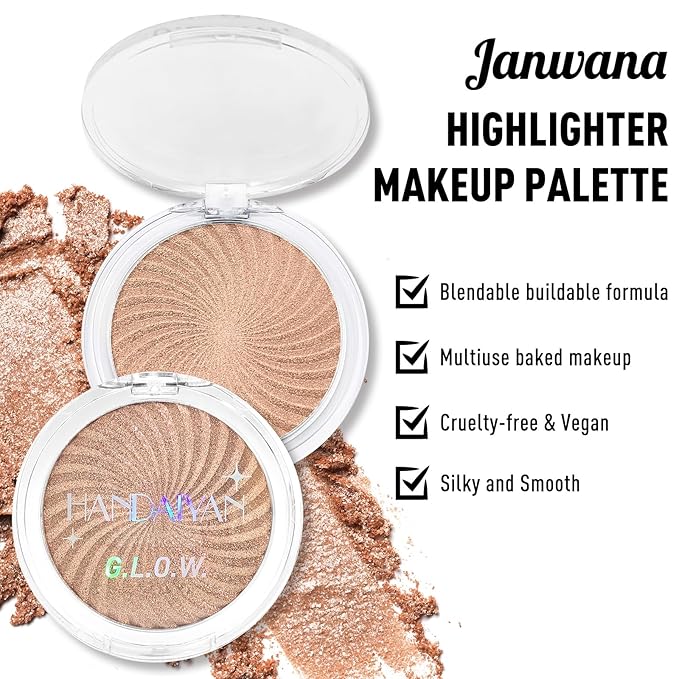 Highlighter Makeup Palette Face Body Shimmer Glitter Illuminator Highlighter Make up Kit Long Lasting Highly Pigmented Highlighters Makeup Palette #4 Rose Champagne
