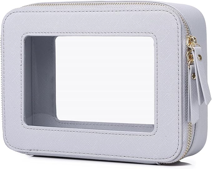 Pinkmik Clear Makeup Bag for Women Waterproof Travel Cosmetics and Toiletries Case Portable Makeup Oaganizer Bag Clear Car Bag with Zipper (Gray, M)