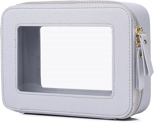 Pinkmik Clear Makeup Bag for Women Waterproof Travel Cosmetics and Toiletries Case Portable Makeup Oaganizer Bag Clear Car Bag with Zipper (Gray, M)